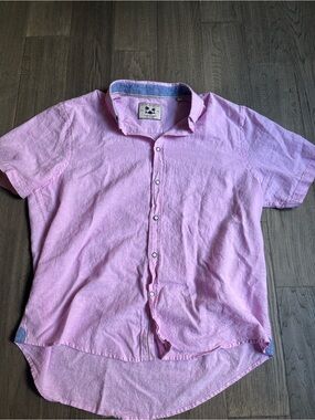 Report Collection |Cotton Linen Blend Light Pink Short Sleeve Button Shirt XL